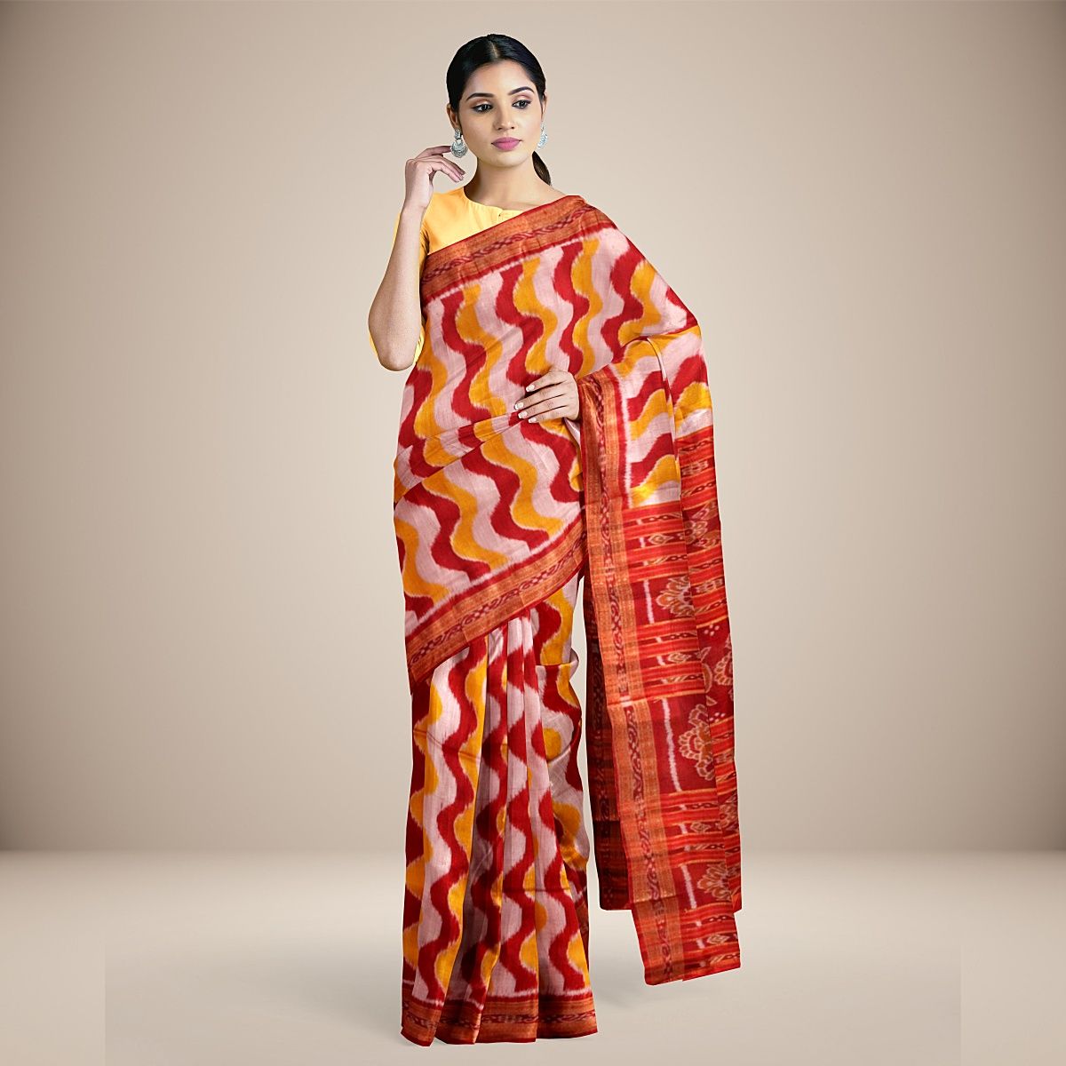 Wave patterned body design Khandua silk saree