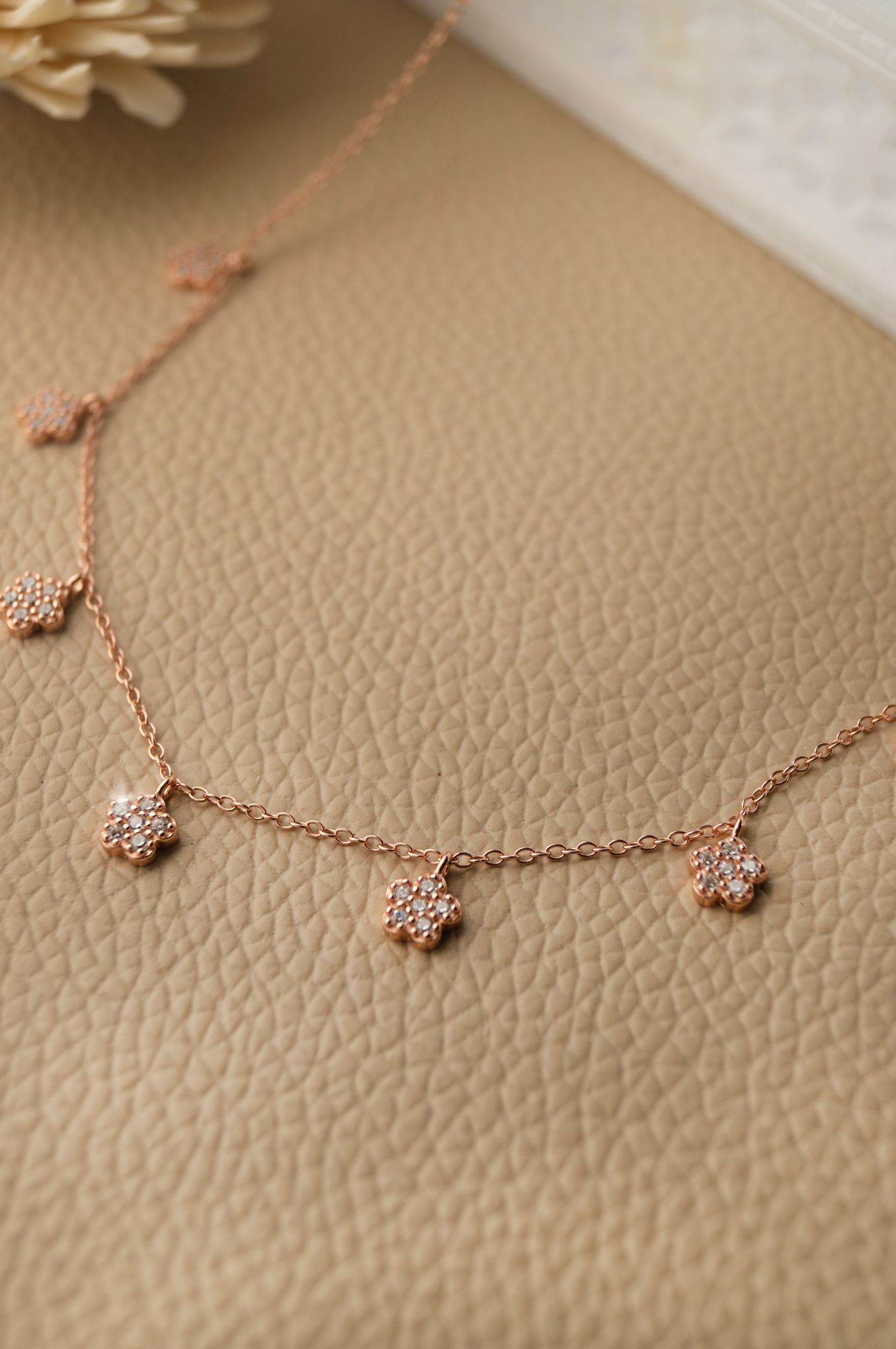 Happy Flowers Charm Rose Gold Plated Sterling Silver Delicate Necklace-Rose / 16 inches adjustable upto 17.5 inches