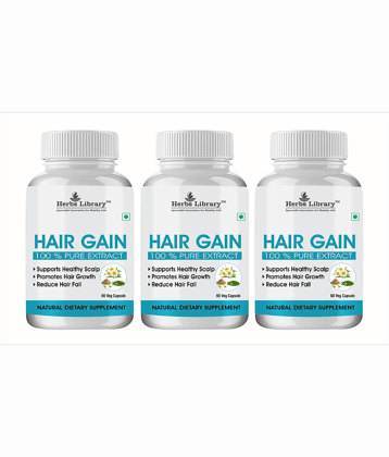 Herbs Library Hair Gain, Herbal Supplement for Hair , 60 Capsules Each (Pack of 3)