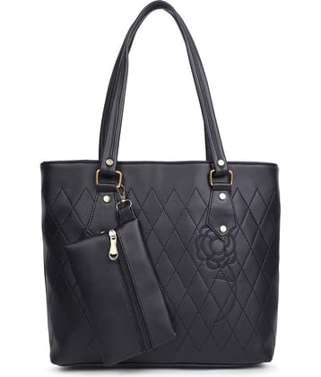 Cherry Tree Black Faux Leather Tote Bag