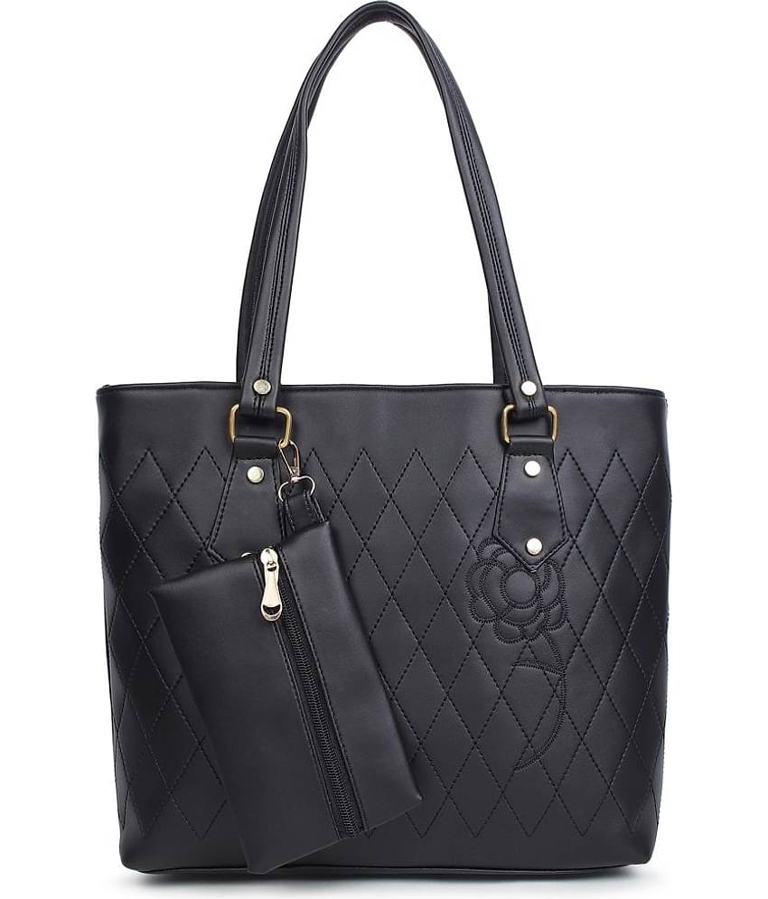 Cherry Tree Black Faux Leather Tote Bag