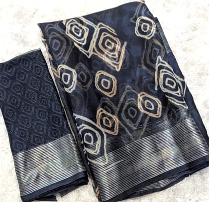 butterfly chiffon Zari woven border Abstract print