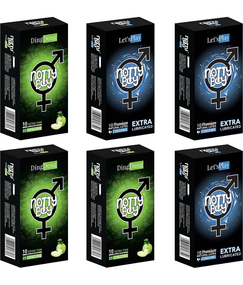 NottyBoy Extra Lubricated and Fruit Flavour, Ultra Thin Combo Pack Condoms - 60 Units