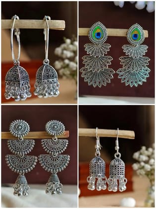 Elegant Party Wear German Silver Combo Earrings | Sarichka