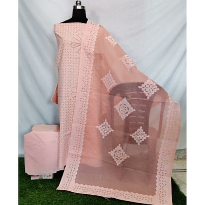 Applique Shining Cotton Peach Suit Organdy Dupatta
