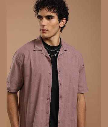 Highlander 100% Cotton Oversized Fit Solids Half Sleeves Cuban Collar Men's Casual Shirt (Maroon)