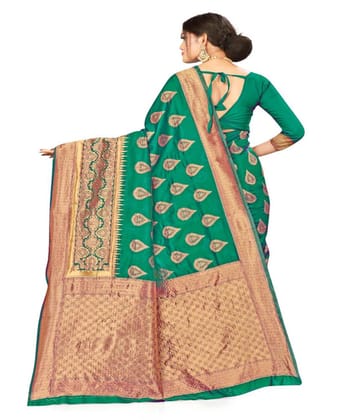 Women's Banarasi Silk Designer Weaving Saree with Unstitched Blouse (Green, 5.50 Mtrs)