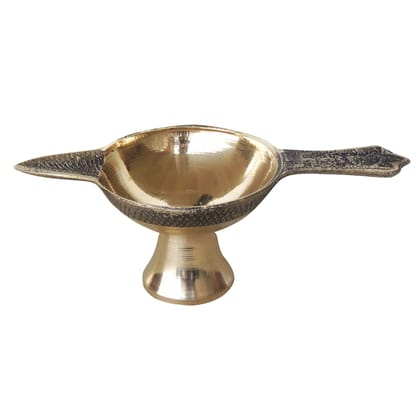 Brass Table Decor Oil Lamp Deepak No. 5  - Extra Large Brass Diya for Festivals, Height : 2.3 Inch (FMAS626 F)