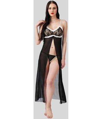 D Naked - Black Net Women's Nightwear Baby Doll Dresses With Panty ( Pack of 1 )