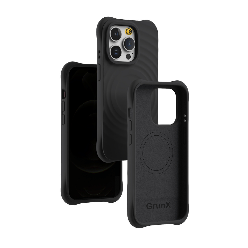 Wave - 3D Wave Pattern Liquid Silicon iPhone Case - Black-Black / iPhone 15