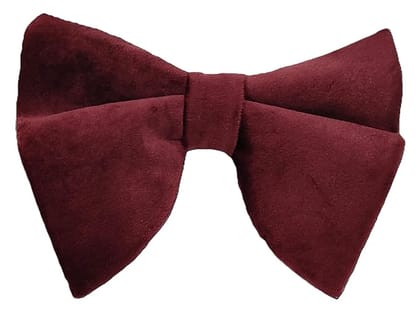 VOICI Men's Velvet & Satin oversized Bow & Pocket Square Tie Black Color Free Size best for Tuxido dinner jackets - Burgundy Oversized