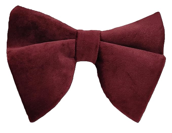 VOICI Men's Velvet & Satin oversized Bow & Pocket Square Tie Black Color Free Size best for Tuxido dinner jackets - Burgundy Oversized