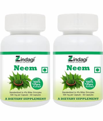 Zindagi Zindagi Neem Extract Capsules - Viral Free And Health Supplement - Neem Capsules 120 gm Multivitamins Capsule Pack of 2