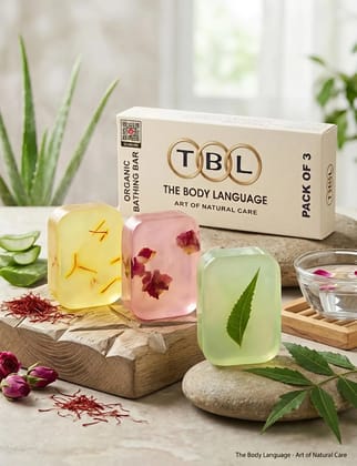 TBL Handcrafted Aloe Vera Soap Combo (Set of 3  Kesar, Rose, Neem)