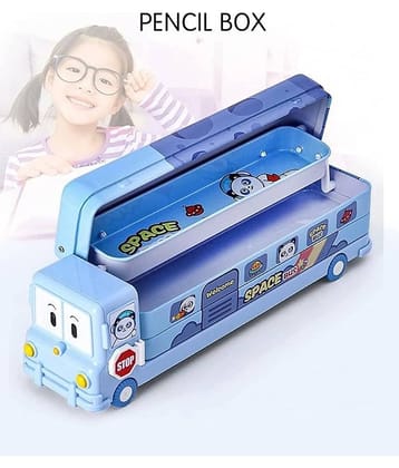Eclet Bus Pencil Geometry Box Stationery Moving Tyres & Sharpener School RANDOM DESIGN Bus Truck Art Metal Pencil Box  (Set of 1, Blue, Dark Blue, Light Green, Multicolor)