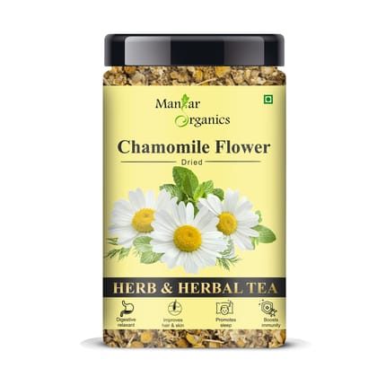 Mangar Organics Chamomile Flower Tea - Relax & Boost Immunity | Caffeine Free Jar 120gm