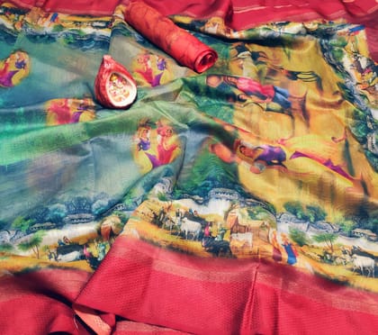 PANIHARI DESIGNER ITALIAN BINDI SILK DIGITAL PRINTED SAREE 1609