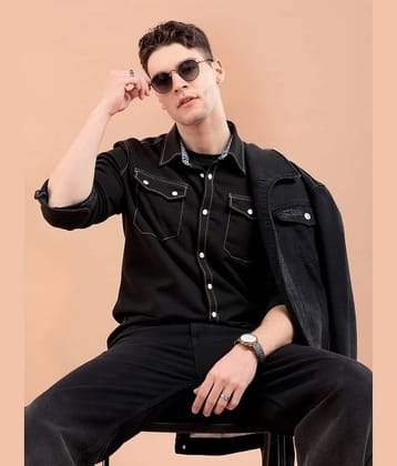 PLUS PARADISE Denim Regular Fit Solids Full Sleeves Men's Casual Shirt - Black ( Pack of 1 )