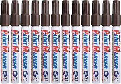 Artline 400XF Paint Markers for Wood, Plastic, and Canvas, The Ideal Waterproof Marker for Indoor/Outdoor Applications, Opaque Permanent Markers with 2.3 mm Bullet Tip, Brown, Pack of 10