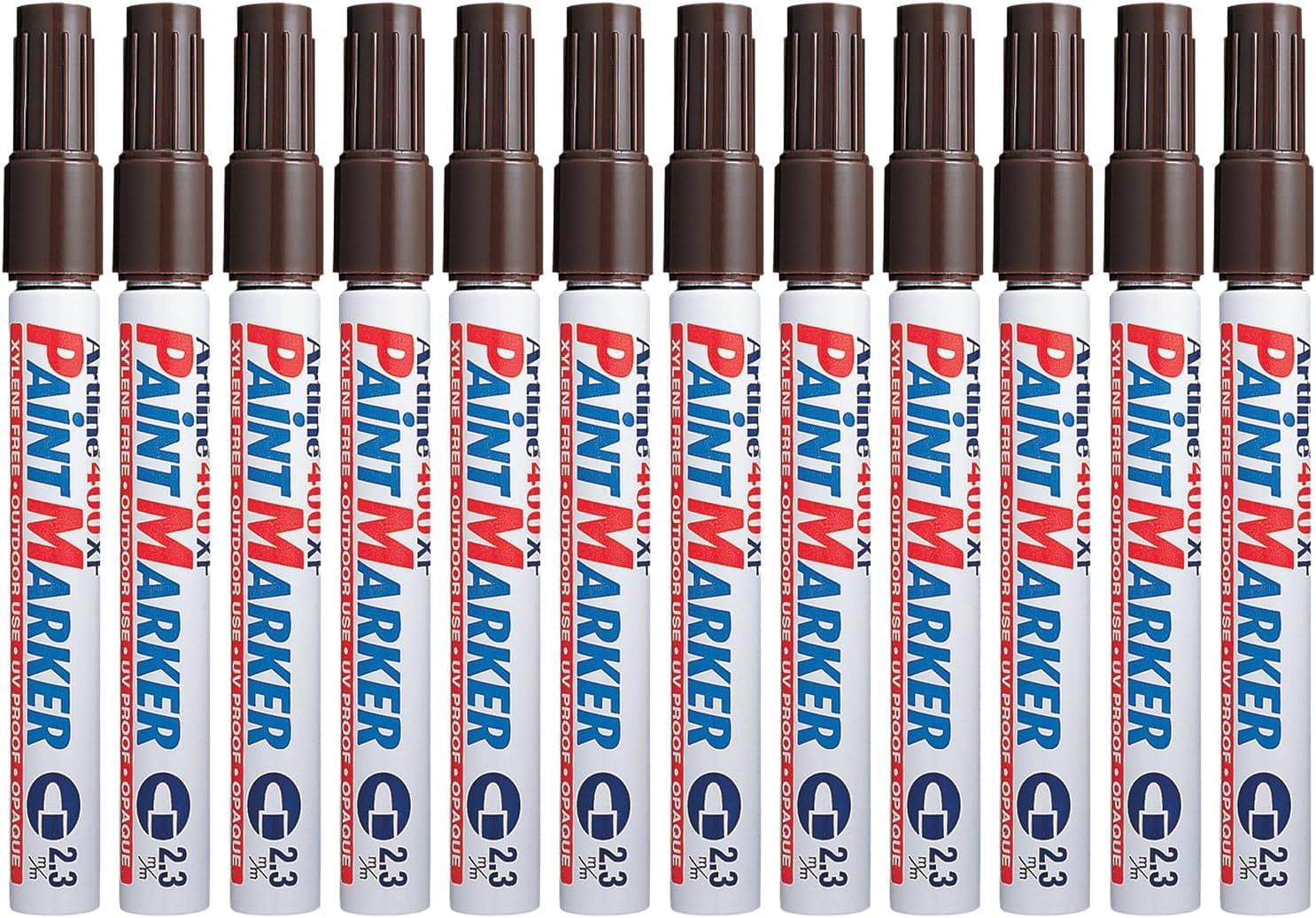 Artline 400XF Paint Markers for Wood, Plastic, and Canvas, The Ideal Waterproof Marker for Indoor/Outdoor Applications, Opaque Permanent Markers with 2.3 mm Bullet Tip, Brown, Pack of 10