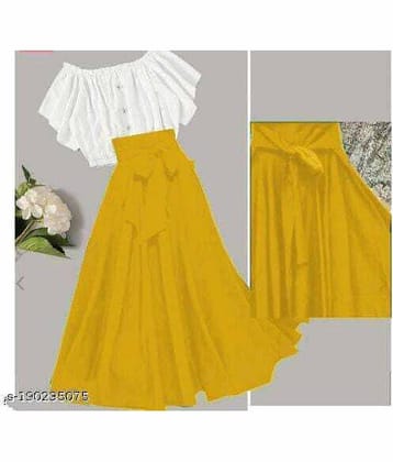 KAHARA Women Solid Top With Skirt Co-Ord Set ( Yellow )