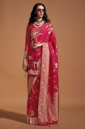 Pink Woven Georgette Saree
