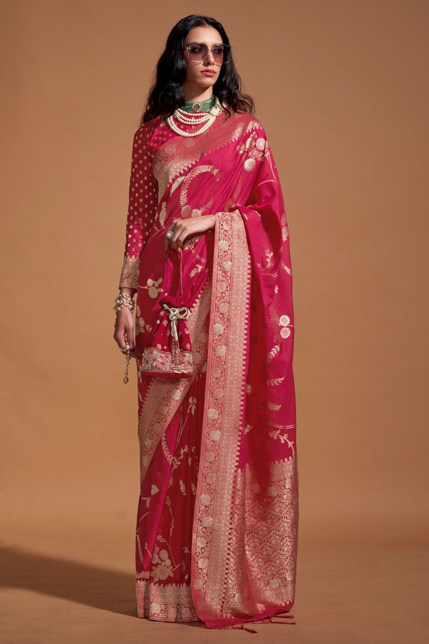 Pink Woven Georgette Saree