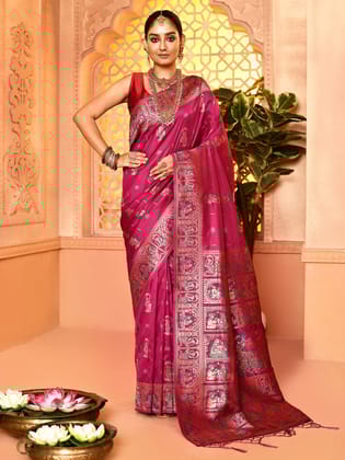 Maroon Pure Soft Silk Baluchari Weaving Saree