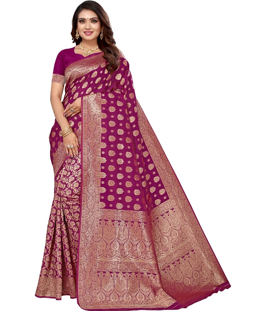 Aadvika Banarasi Silk Printed Saree With Unstitched Blouse Piece ( Purple )