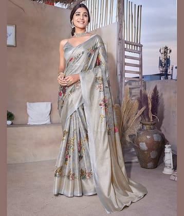 Yashika Art Silk Printed Saree With Unstitched Blouse Piece ( Grey )