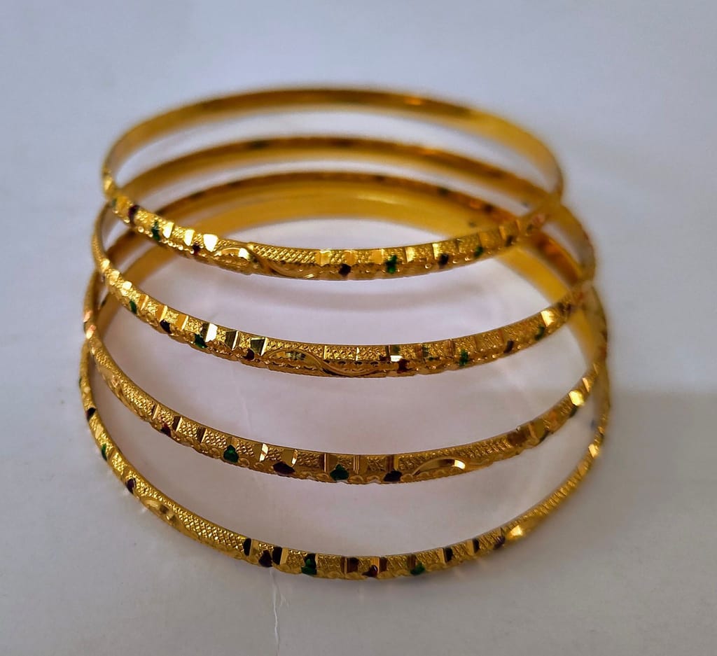 Gold plated Bangles with Green Stones for Women