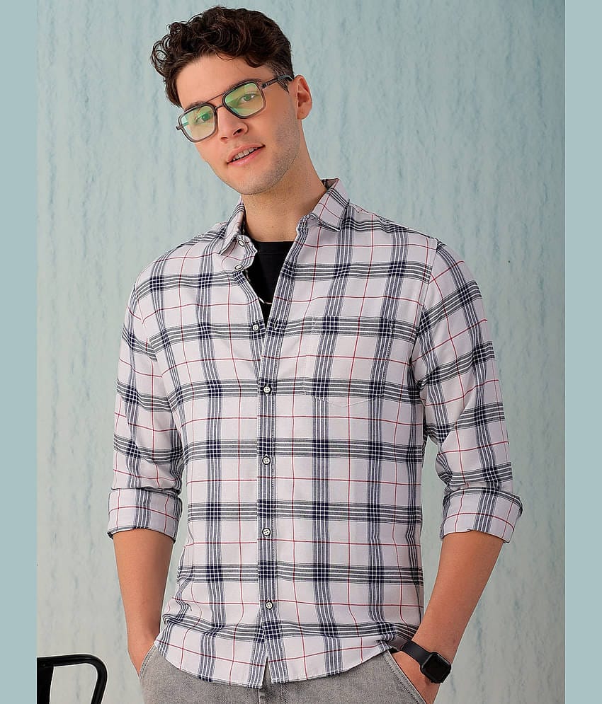 HARDSODA 100% Cotton Regular Fit Checks Full Sleeves Men's Casual Shirt - White ( Pack of 1 )