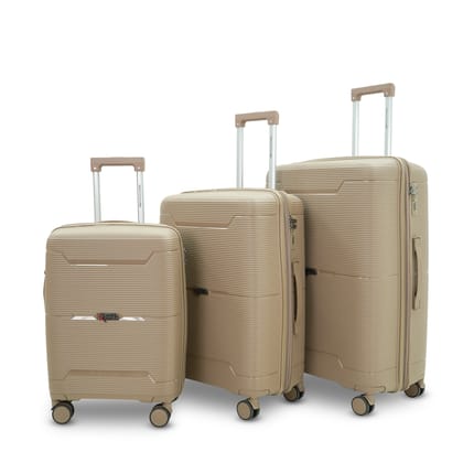 AMERICAN TRAVELLER Touris Bliss 8024 Hardshell Luggage Set, Polypropylene, Expandable Spinner Trolley with TSA Type Lock, Anti-Theft Zippers, 3 Pieces (3, Khaki, S,M,L)