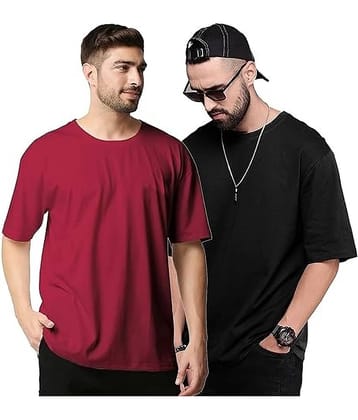 Leotude Pack of 2 Cotton Blend Oversized Fit Men's T-Shirt ( Black )