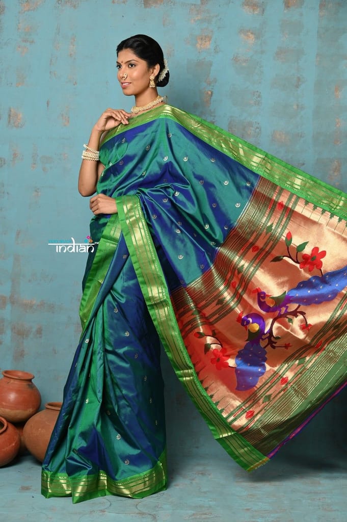 Tyohaar ~ Chandrakor: Handloom Pure Silk Maharani Paithani Saree with Traditional Maharani Pallu ~ Rani Pink (By Government Certified Weavers) - Sarees | Buy online on ZillyBuy