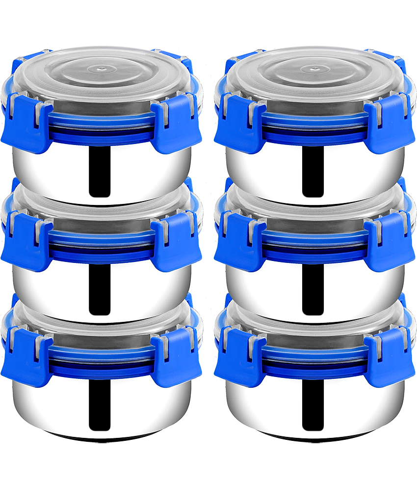 BOWLMAN Smart Clip Lock Steel Dark Blue Food Container ( Set of 6 )