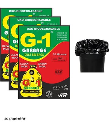 G 1 Bio Degradable Garbage Bags, Black, Small & Medium, 19X21, 30 pcs, Pack of 3
