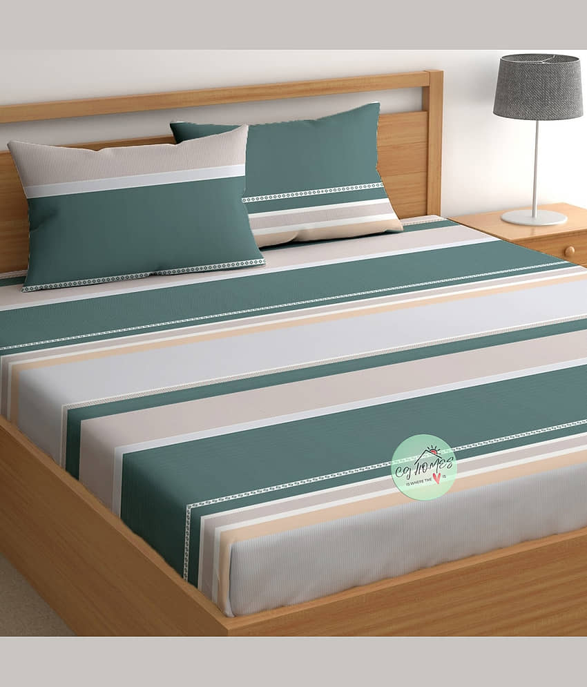 CG HOMES Microfiber 1 Double Bedsheet with 2 Pillow Covers ( Green )