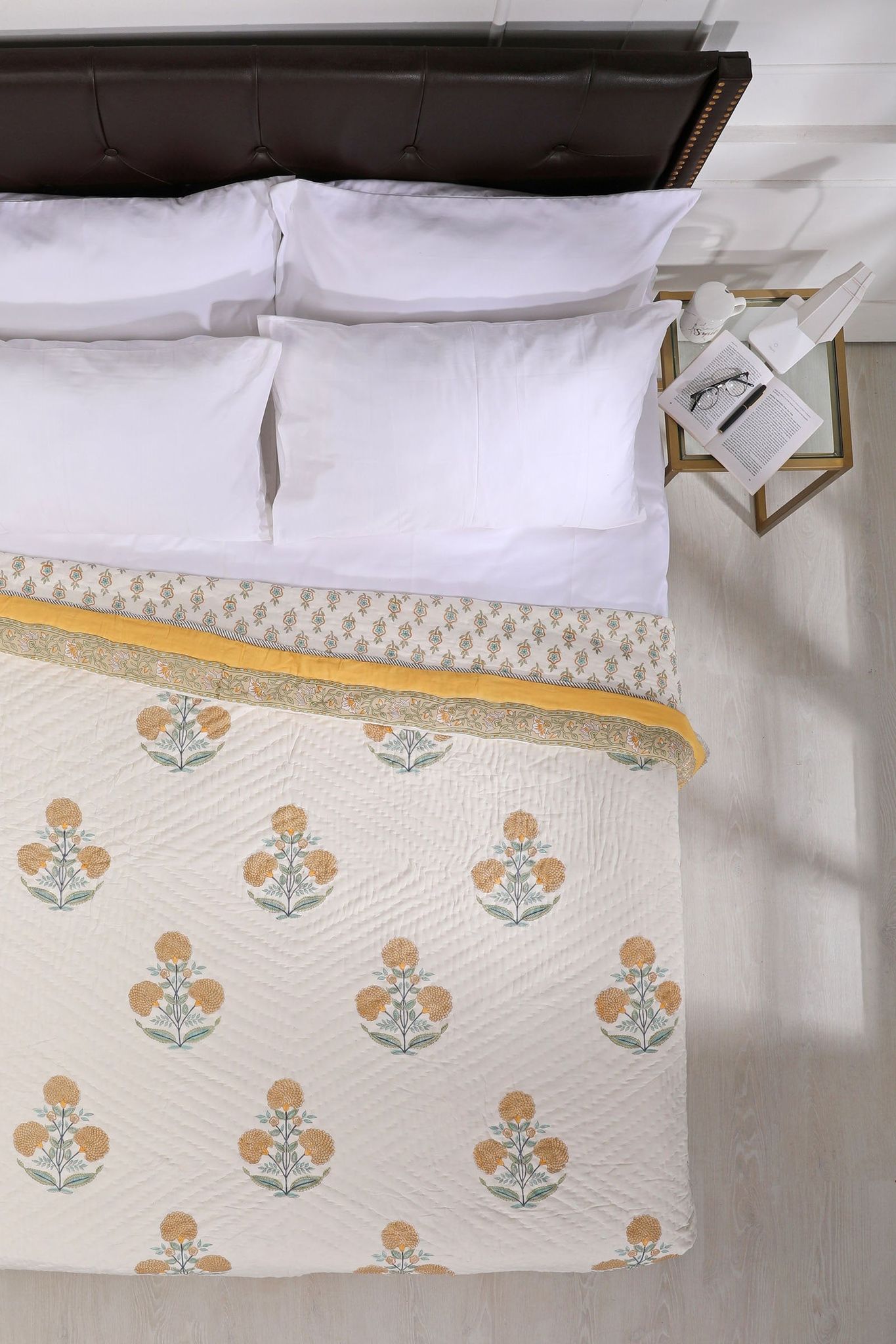 Vintage Marigold Cotton Muslin Quilt-Double - 90 x 108 in / Yellow / Yellow