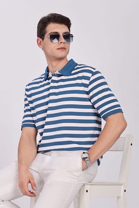 Puff Cotton Blue & White Striped Polo