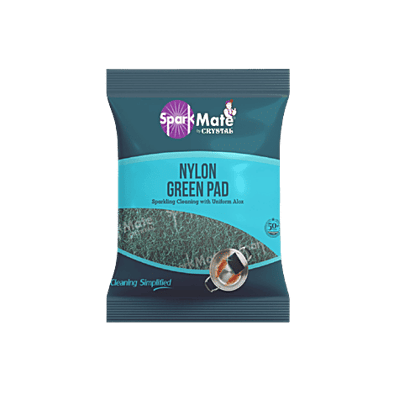 Sparkmate By Crystal Nylon Green Pad/Scrubber - Premium Quality, Durable, Removes Tough Stains, 1 pc