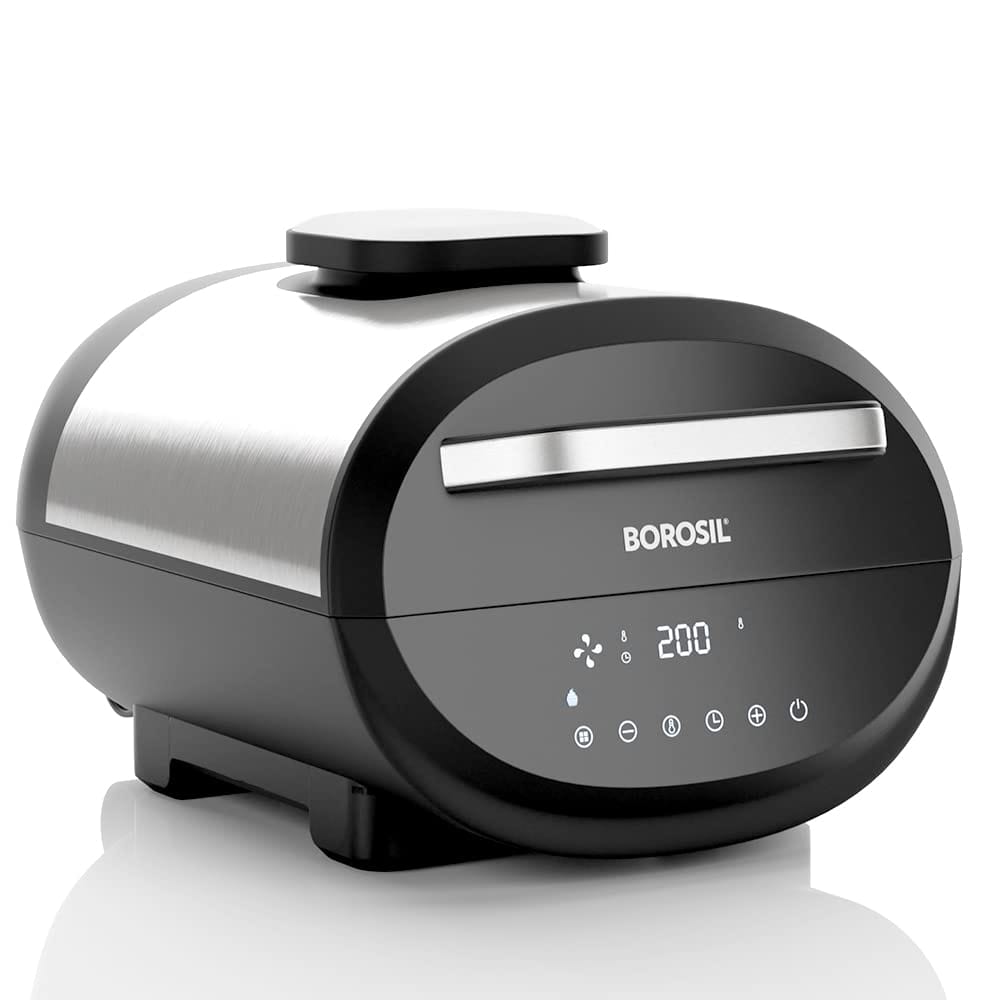 Borosil Best Digi Air-Fryer, Top Load Air Fryer, Large Capacity, 8 Pre-Set Menus, 8 In 1 Functionality, 6.1 L, 1700-Watt, 6.1 liter, Black