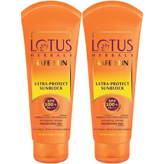 Lotus Herbals Safe Sun Ultra Sunblock  Spf 100+  Pa+++  Anti-Ageing  Preservative Free  50G ( Pack Of 2 )