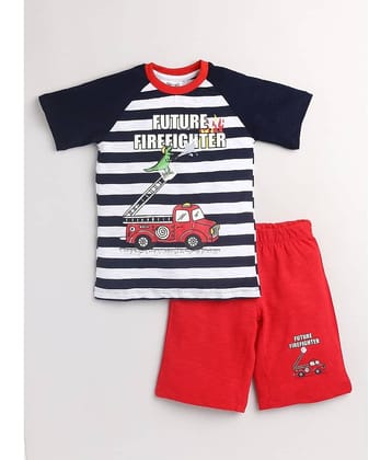 Lazy Shark Pack of 1 Boys Cotton Blend T-Shirt & Shorts Set ( White )