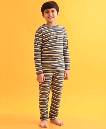 NAVY GRINDLE MUSTARD STRIPED LONG SLEEVES BOYS PYJAMA SET-0-6 MONTHS / 2N / MULTI