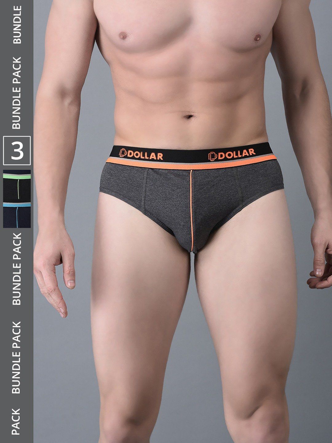 Men's Assorted Pack of 3 Combed Cotton Solid Brief With Illuminating Waistband Logo