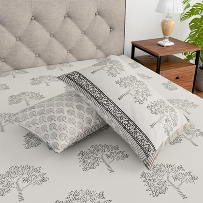 Cotton hand block printed king size bedsheet ( 100 x 108 inches) - Grey Tree Cotton hand block printed king size bedsheet ( 100 x 108 inches) - Grey Tree