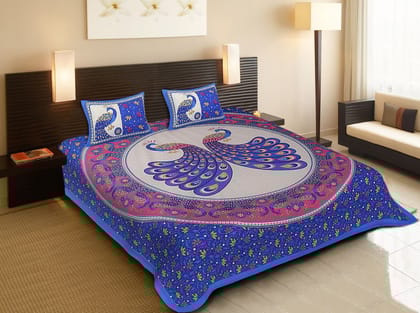 3001-Hometrade India-Standard King Size (90*108 Inches) Double Bedsheet With 2 Pillow Cover-RJ-14-Jaipur lining-3880