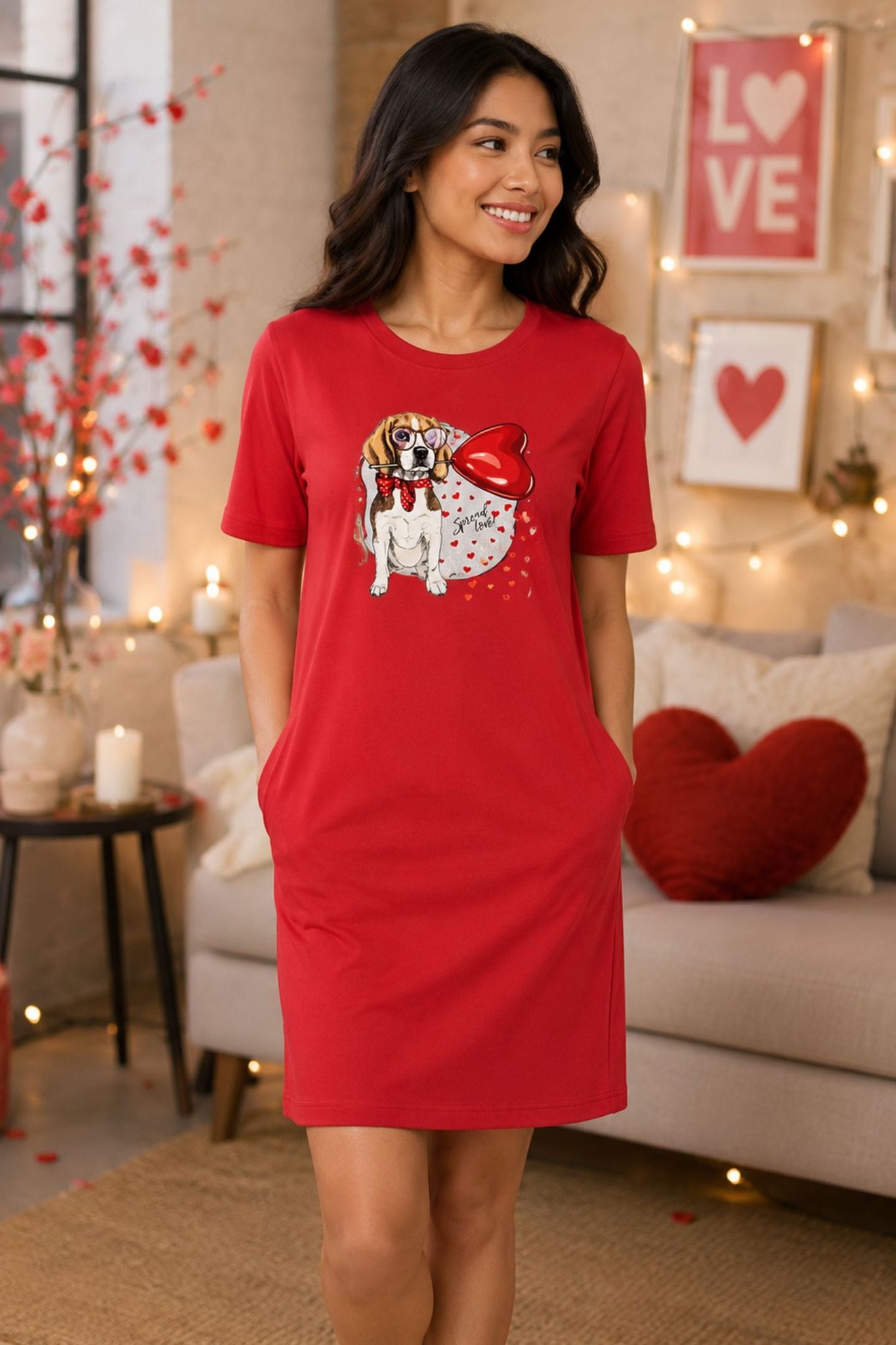 T-shirt Dress With Pockets - Beagle Furever Love (6 Colours) (Slim Fit)