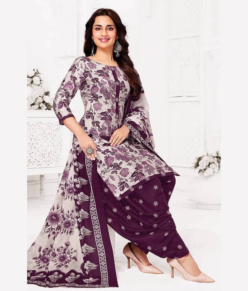 shree jeenmata collection Women Cotton Printed Straight Kurti With Patiala Salwar ( Grey )